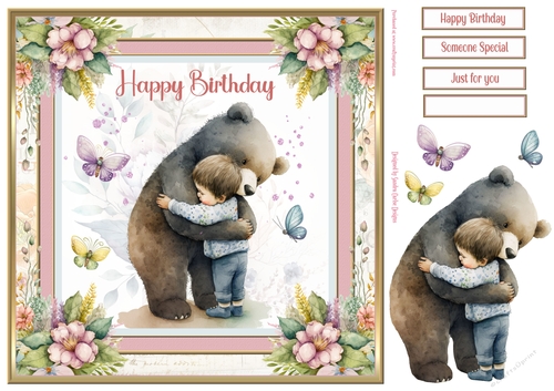 A Bear Hug 8x8ins Topper with Matching Bookmark 8