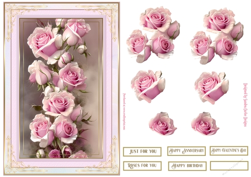 Pink Decoupage Roses A5 Topper 1