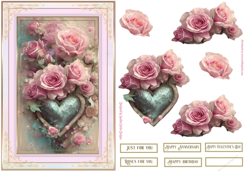 Pink Decoupage Roses A5 Topper 2