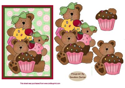 The Cupcake Bear Family Decoupage Card