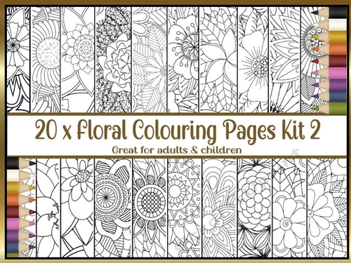 Floral 20 x A4 colouring pages kit 2