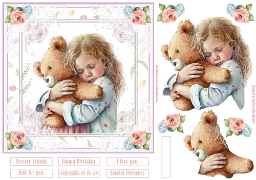 Teddy Cuddles 7x7ins Decoupage Topper 1