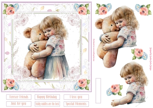 Teddy Cuddles 7x7ins Decoupage Topper 2
