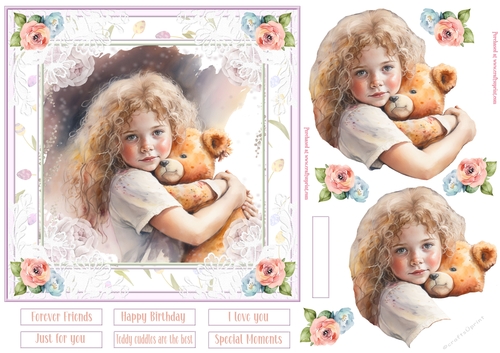 Teddy Cuddles 7x7ins Decoupage Topper 3