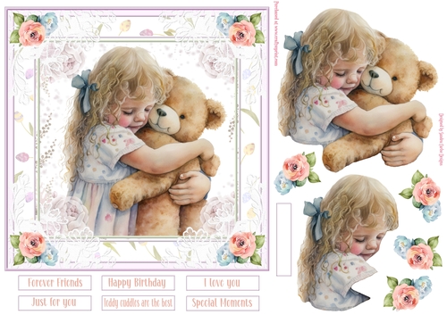 Teddy Cuddles 7x7ins Decoupage Topper 4