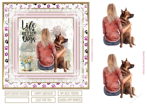 Girl with her dog 7x7ins Decoupage Topper 1