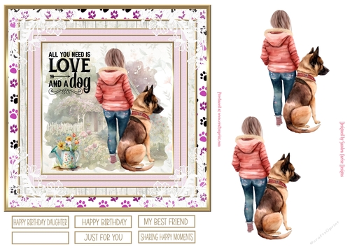 Girl with her dog 7x7ins Decoupage Topper 2