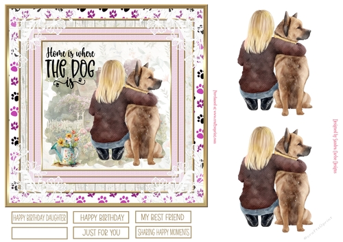 Girl with her dog 7x7ins Decoupage Topper 3