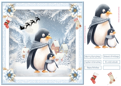 Christmas Penguins 8x8ins Decoupage Topper 1