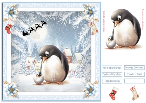 Christmas Penguins 8x8ins Decoupage Topper 3