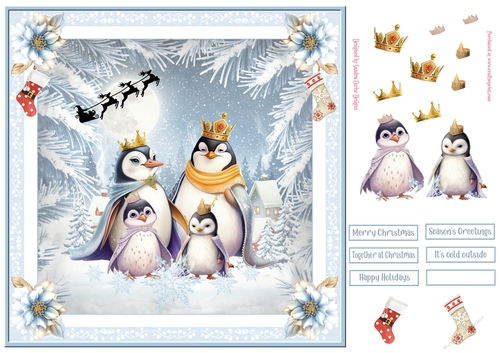 Christmas Penguins 8x8ins Decoupage Topper 4