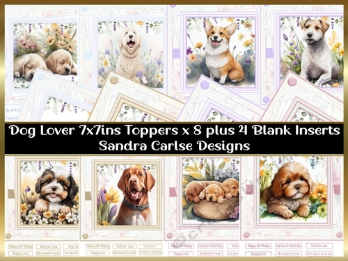Dog lover 7x7ins Decoupage Toppers x 8 and 4 x Matching Inserts