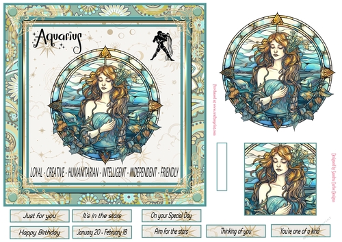 Aquarius Birthday 7x7ins Decoupage Topper 1