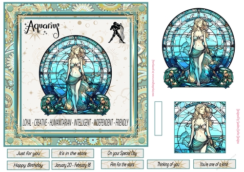 Aquarius Birthday 7x7ins Decoupage Topper 2