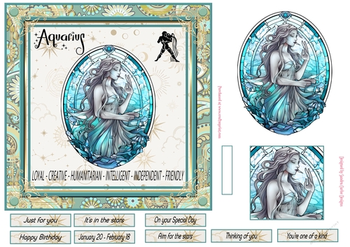 Aquarius Birthday 7x7ins Decoupage Topper 3