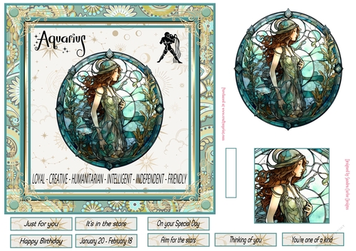 Aquarius Birthday 7x7ins Decoupage Topper 5