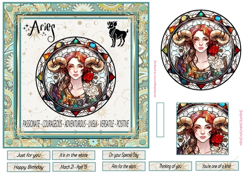 Aries Birthday 7x7ins Decoupage Topper 1