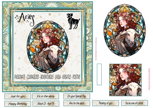 Aries Birthday 7x7ins Decoupage Topper 2