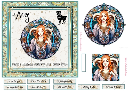 Aries Birthday 7x7ins Decoupage Topper 3