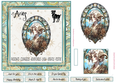 Aries Birthday 7x7ins Decoupage Topper 4