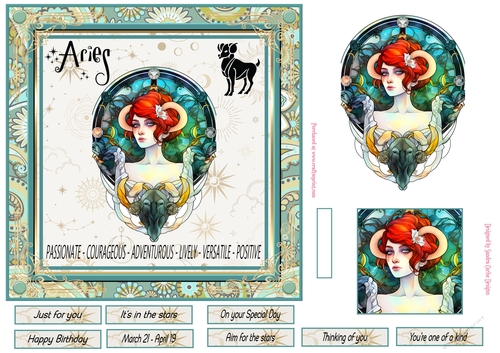 Aries Birthday 7x7ins Decoupage Topper 5