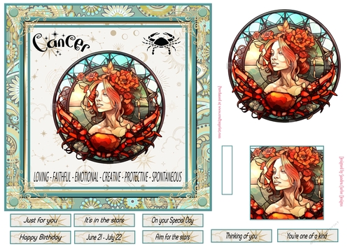 Cancer Birthday 7x7ins Decoupage Topper 3