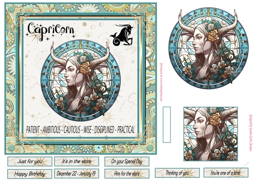 Capricorn Birthday 7x7ins Decoupage Topper 1