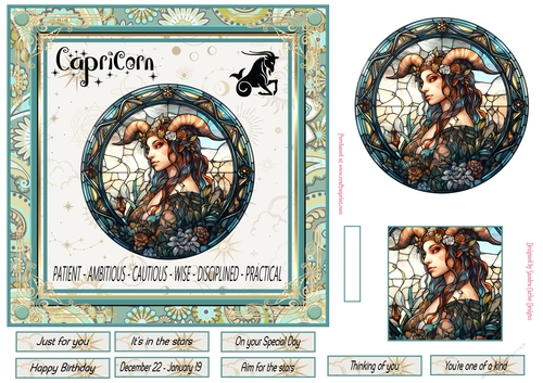 Capricorn Birthday 7x7ins Decoupage Topper 2