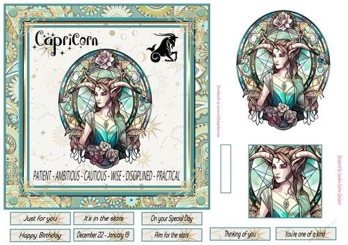 Capricorn Birthday 7x7ins Decoupage Topper 3