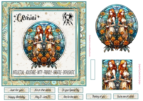 Gemini Birthday 7x7ins Decoupage Topper 3