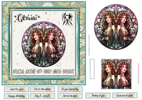 Gemini Birthday 7x7ins Decoupage Topper 4