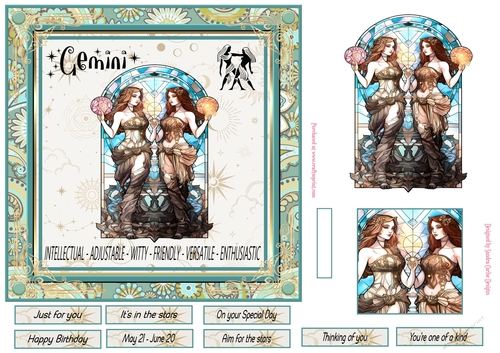 Gemini Birthday 7x7ins Decoupage Topper 5