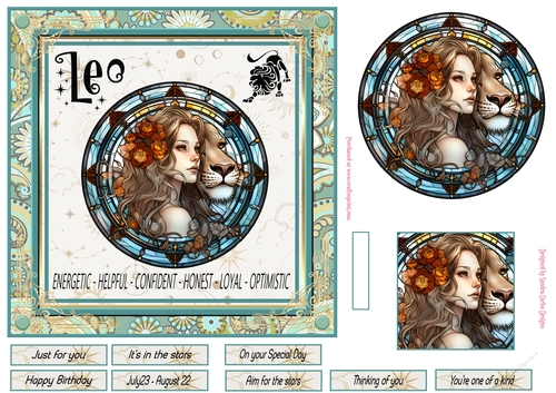 Leo Birthday 7x7ins Decoupage Topper 1