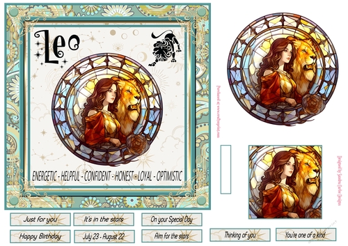 Leo Birthday 7x7ins Decoupage Topper 4