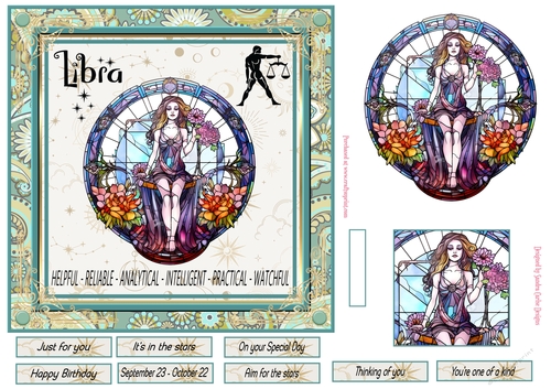 Libra Birthday 7x7ins Decoupage Topper 1