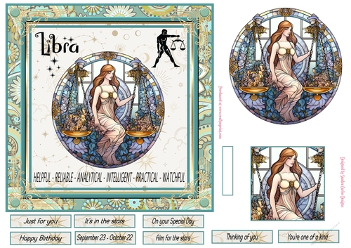Libra Birthday 7x7ins Decoupage Topper 2
