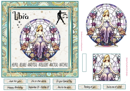 Libra Birthday 7x7ins Decoupage Topper 3