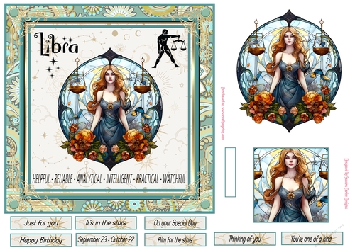 Libra Birthday 7x7ins Decoupage Topper 5
