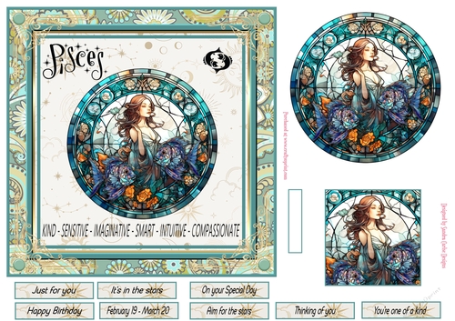 Pisces Birthday 7x7ins Decoupage Topper 1