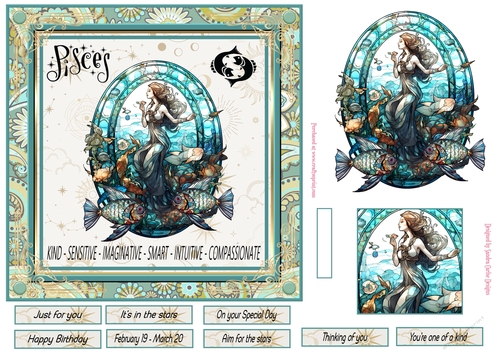 Pisces Birthday 7x7ins Decoupage Topper 2