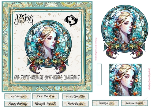 Pisces Birthday 7x7ins Decoupage Topper 3