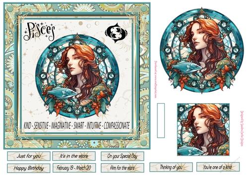 Pisces Birthday 7x7ins Decoupage Topper 4