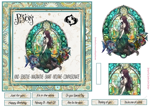 Pisces Birthday 7x7ins Decoupage Topper 5