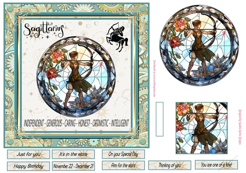 Sagittarius Birthday 7x7ins Decoupage Topper 1