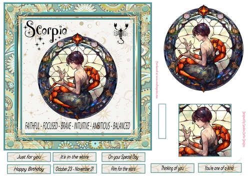 Scorpio Birthday 7x7ins Decoupage Topper 2