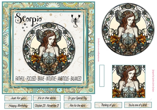 Scorpio Birthday 7x7ins Decoupage Topper 3