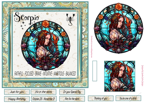 Scorpio Birthday 7x7ins Decoupage Topper 4