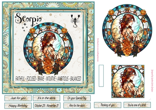 Scorpio Birthday 7x7ins Decoupage Topper 5