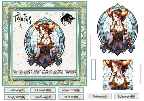 Taurus Birthday 7x7ins Decoupage Topper 2