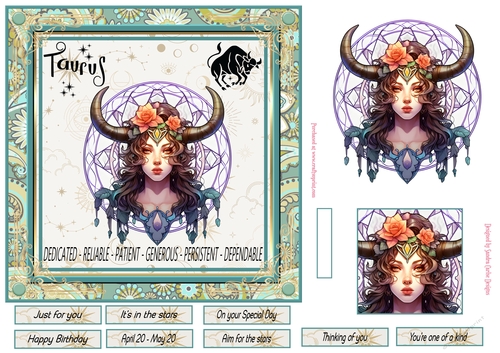Taurus Birthday 7x7ins Decoupage Topper 5